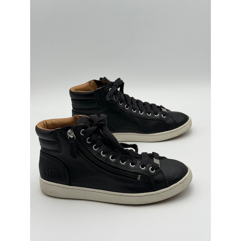 UGG Gradie Womens 8.5 Black Leather High Top Sneakers Lace Up Side Zip Shoes